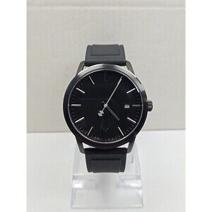 Watch Station Mens Black Quartz Date Watch 5ATM Silicone Band New Battery